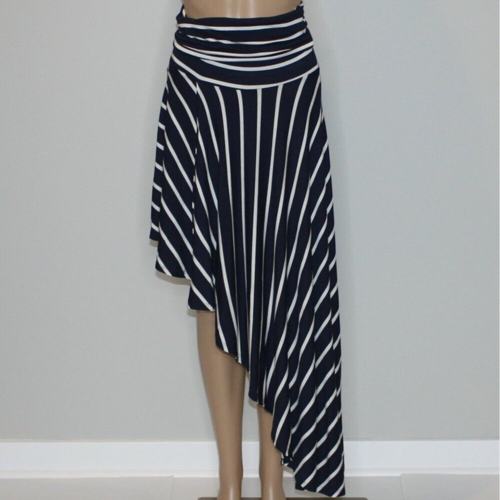 Auditions Women's Asymmetrical Striped Pull-on Skirt in Navy Blue Color size L